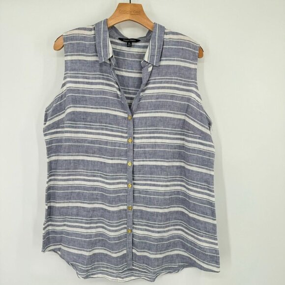Ellen Tracy Womens Sleeveless Button Down Striped Blouse size XL Blue Linen - Picture 2 of 11